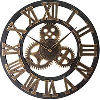 Vintage Metal Wall Clock with Roman Numerals, Silent and Non-Ticking - Decoration for Living Room, Kitchen, Bar, Hotel and Office - 40cm (Antique Gold)