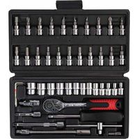 Clé dynamométrique 1/4",Clé dynamométrique entièrement réglable avec tête à cliquet 5 - 25Nm et outils manuels de quincaillerie de 46 pièces Petit ensemble de clés volantes Boîte à cliqu