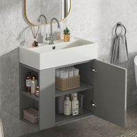 Meuble de salle de bains avec lavabo et meuble sous-vasque 55 cm, meuble sous-vasque, meuble sous-vasque suspendu gris clair, petit meuble pour salle de bains d'appoint