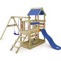Wickey – Structure d'escalade en bois avec balançoire et bac à sable – Toboggan 175 cm avec raccord d'eau – Bois massif traité pour extérieur
