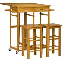 Juego de Mesa Alta de Bar y 2 Taburetes con Ruedas Mesa Plegable de Cocina con Taburetes 82,5x75,5x83,5 cm Marrón