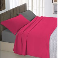 Completo letto totalmente realizzato in cotone a tinta unita bicolore Fragola/fumo - 1 Piazza e Mezza