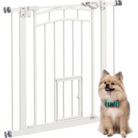 Pawhut – Barrière de sécurité chien – Acier blanc – Système de double verrouillage – Ouverture automatique – Dimensions 74-80 cm