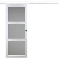 Porta scorrevole Depoli 'Kenya' bianca a 3 vetri 204X73 con binario in alluminio bianco + scocche