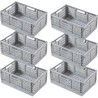 6 Caisse Pliable Plastique, Empilable Cagettes avec Poignée pour Rangement - Chambre à Coucher, Bureau, Cuisine (Gris, 30×20×12cm)