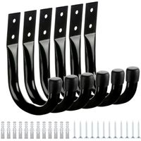 Set of 6 Garage Storage Hooks, Yard Tool Rack, Wall Mounted Heavy Duty Hanger, Space-Saving Utility Organizer, Anti-Slip Coated Steel, Ideal for Garage, Shed, Basement, Black