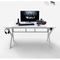 Mesa gamer ergonómica de carbono con cables para auriculares y bebidas 160x60cm Sportbot 160 - Blanco