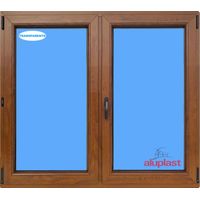 Ventana PVC 1000x1000 Roble Dorado 2 Hojas Oscilobatiente Vidrio Transparente