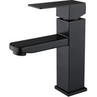 BARKBUSTERS Robinet de lavabo noir en acier inoxydable à poignée unique, eau chaude et froide, robinet d'évier noir, robinet mitigeur de salle de bain noir (sans conduite d'eau)-robinet lavabo vasque