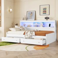 Kinder-Tagesbett 90x200 cm mit USB- und Ladeanschlüssen mit LED-Beleuchtung, praktische weiße Spanplatte (Matratze nicht im Lieferumfang enthalten)