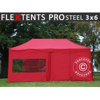 Pop up gazebo FleXtents PRO Steel 3x6 m Red, incl. 6 sidewalls