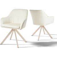Goeurvant Chaises Pivotante Confortable avec Dossier Large et Accoudoirs Ergonomiques - Lot de 2 - Crème, pieds blancs - Velours