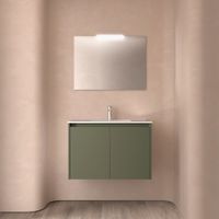 Hängeschrank aus satingrünem Holz 80 cm mit 2 Türen und Einbauwaschbecken – Nova - mit Kolonne Spiegel und LED Lampe - Accessorio: Con specchio e lampada LED