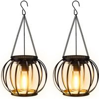 Garden Solar Lights for Outdoor Hanging, Pack of 2 Solar Lanterns for Outdoor Use with Large LED Bulb, IP65 Waterproof Metal Solar Lights for Outdoor, Patio, Lawn, Balcony, Yard, Garden