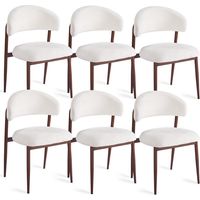 Chaises de Salle à Manger Bouclé : Design Rembourré avec Dossier Galbé et Piètement Métallique Effet Bois