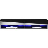 Modern Black Gloss and Matt Floating Wall Mounted TV Cabinet with LED lights 140cm wide x 29cm deep x 29cm tall