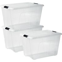 Iris Ohyama – Boîte de rangement plastique 60L – Lot de 3 – Transparent – Poignée intégrée – Résistante aux chocs – Empilable et emboîtable