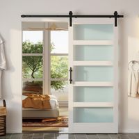 Porta Scorrevole 91.4x213.4cm con Kit, Pannelli in Vetro, Effetto Legno Bianco