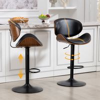 Drehbare Barhocker, 2er-Set, höhenverstellbare Barhocker aus gebogenem Holz, Barstuhl mit PU-Lederbezug, ergonomischer Rückenlehne und Fußstütze, für Bar, Kücheninsel zu Hause(Black PU Leather)