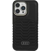 Custodia rigida Audi in pelle sintetica MagSafe per iPhone 15 Pro Max 6.7, colore nero/nero (AU-TPUPCMIP15PM-GT/D3-BK)