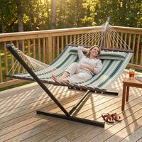 Hamac sur pied 353 cm, hamac avec support acier avec coussin amovible et barres d'écartement, vert - Jardin