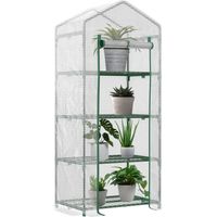 Serre de jardin PE avec étagères 4 niveaux, serre de balcon, bâche renforcée 140 /m², châssis en acier, porte zippée enroulable, pour légumes plantes, intérieur extérieur, 70x50x160cm, blanc