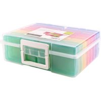 Vaessen Creative 1009-031 Scatola portaoggetti con Coperchio, Maniglie e 16 Piccoli barattoli Colorati, in plastica, per riporre Accessori Fai da Te, Foto e Altri Oggetti, 37,50 x 30 x 13 cm