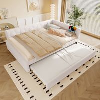Doppelbett 140x200cm ausziehbar multifunktional, mit Samt bezogen, MDF-Rahmen, weiße Farbe (Matratze nicht enthalten)