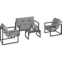 Gartenmöbel Set 4 Personen wetterfest Balkonmöbel-Set mit 2er Sofa, Sessel Sitzkissen Hellgrau