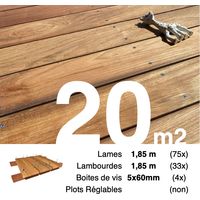 Kit terrasse bois exotique JATOBA pour 20 m² • Lames 1,85 m, lambourdes 1,85 m et visserie Inox • Livraison gratuite