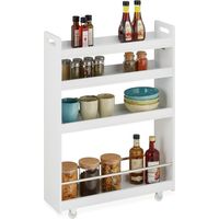 Relaxdays Carrello Salvaspazio da Cucina, Scaffale su Ruote con 4 Ripiani, Carrellino Bagno 83,5x18x59,5 cm, MDF, Bianco