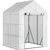 Serra da Giardino per Esterni in Acciaio e PE con 2 Scaffali e Porta Avvolgibile, 143x143x195 cm, Bianco