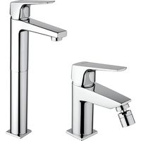 Set Rubinetti Piralla per lavabo alto e bidet con scarico automatico serie Iceberg cromato
