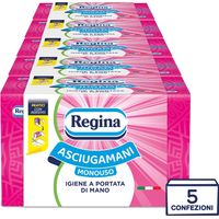 Regina Asciugamani Monouso – 5 Confezioni da 100 Servizi ciascuna, Asciugamani Usa e Getta Pratici ed Igienici, 100% Cellulosa FSC, Biodegradabili, Confezione Dispenser