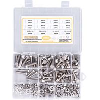 200 pièces de vis hexagonales, rondelles et écrous en acier inoxydable 304, kit de visserie pour réparation de meubles
