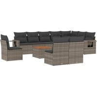 vidaXL Salon de jardin 11 pcs avec coussins gris résine tressée