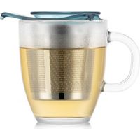 Taza de té Bodum Yo-Yo 0,35 L de vidrio templado azul claro con infusor de acero inoxidable y tapa