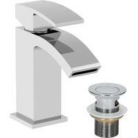 Modern Mono Basin Sink Mixer Tap Slotted Waste Curved Spout Chrome Bathroom