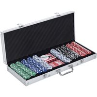 Mallette de Poker Coffret de Poker Complet avec 500 jetons 2 Jeux de Cartes + 5 dés Bouton Dealer 2 clés alu.
