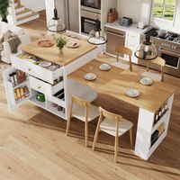 Îlot central de cuisine extensible 122,5 à 195,5 cm – 2 tiroirs – Porte-bouteilles intégré – Structure MDF et métal – Charge max 60 kg