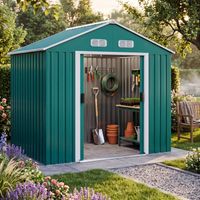 Gardebruk Cobertizo de Metal XL 3,1m³ Verde Base 210x132x186cm Caseta de Herramientas 1,8m² Puerta Corredera 4 Ganchos