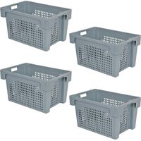 BRB 4 Drehstapelbehälter, LxBxH 600x400x350 mm, Inhalt 60 Liter, grau, Boden und Wände durchbrochen