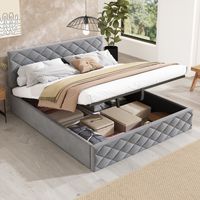 Bett Doppelbett mit Stauraum 140x200 Samt Grau OKMYHOME
