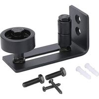 Guida per porta scorrevole per fienile ad alta resistenza, design a filo inferiore in acciaio al carbonio nero 8 in 1, pannello per pavimento e porta, rullo regolabile, sistema di montaggio a parete