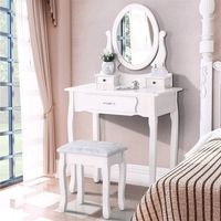 Mesa de tocador blanca con 3 cajones - espejo y banco - fabricada en MDF de alta calidad - estilo moderno - para mujeres y niñas - 40x75x136 cm