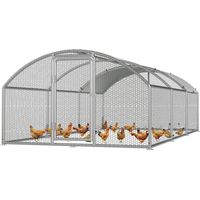 Jiubiaz Freilaufgehege 3x 6 x 2m mit Sonnendach und verzinkten Gitterstäben, Außengehege als Voliere Hühnerstall oder Hasenstall, Kleintiergehege mit Riegel