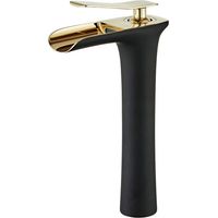 Ulisem – Robinet cascade moderne pour salle de bain – Mitigeur monocommande lavabo noir et or – Noyau céramique et réglage eau chaude/froide