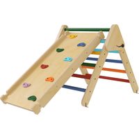 Triángulo de Escalada Madera 3 en 1 Rampa Deslizarse Escalar 147x64,5x63 cm Multicolore