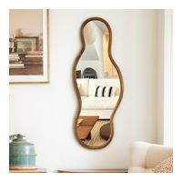 Miroir mural asymétrique avec cadre en bois, 105 x 40 cm, style bohème, pour salon, chambre, couloir et salle de bain