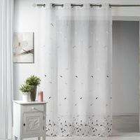 Voilage brodé feuilles avec bas festonné Beige 140x240 cm